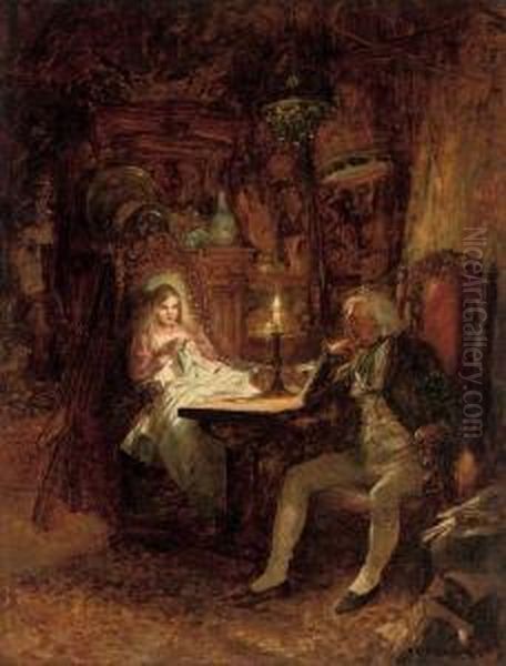 Little Nell And Her Grandfather In The Old Curiosity Shop Oil Painting by Arthur David Mccormick