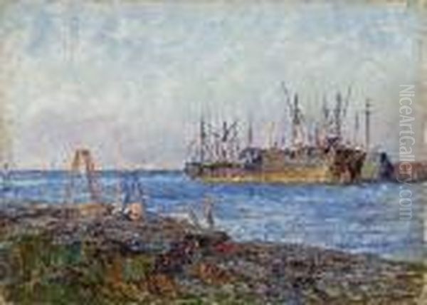 Battleship In The Harbour Oil Painting by Frederick McCubbin