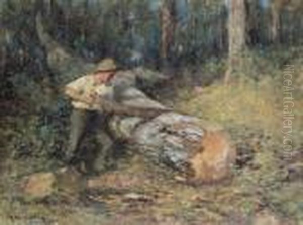 Sawing Timber Oil Painting by Frederick McCubbin