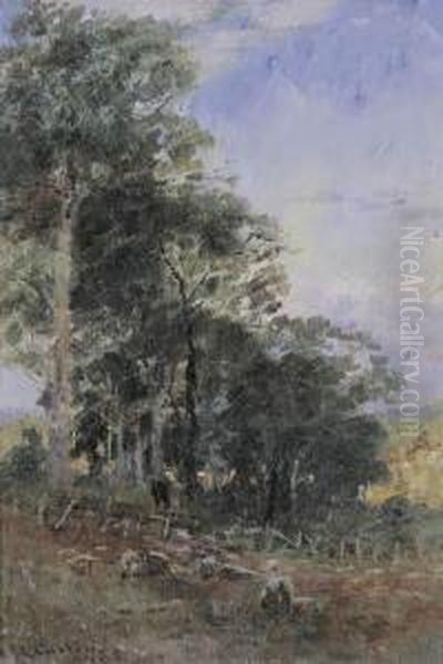 Sheep Grazing Near A Wooded Landscape Oil Painting by Frederick McCubbin