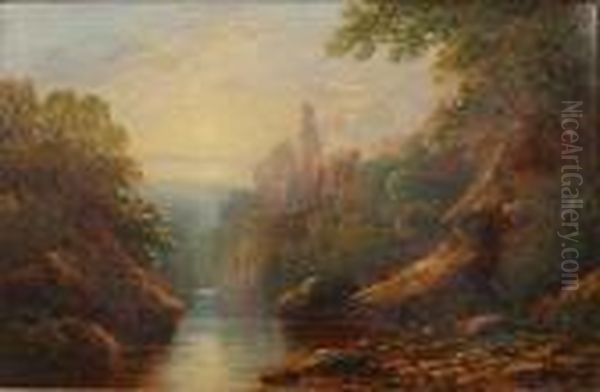 Rosslyn Castle, Near Edinburgh, With Valley Ofthe Esk Oil Painting by Horatio McCulloch