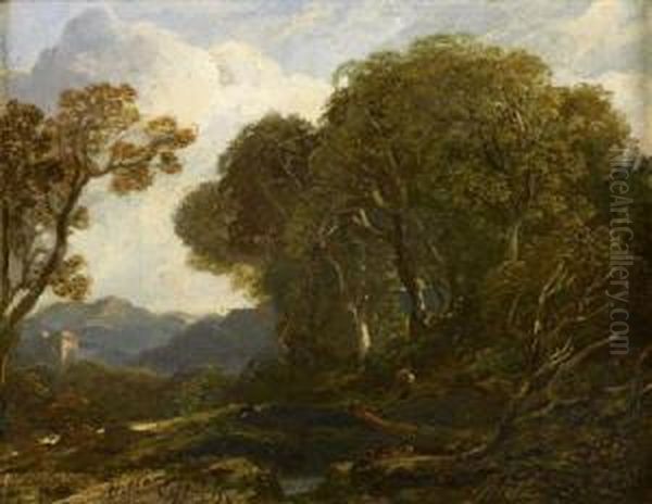 A Wooded Landscape With Distant Tower Oil Painting by Horatio McCulloch