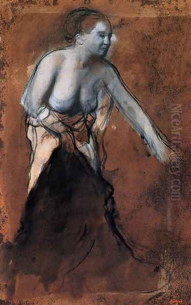 Standing Female Figure with Bared Torso Oil Painting by Edgar Degas