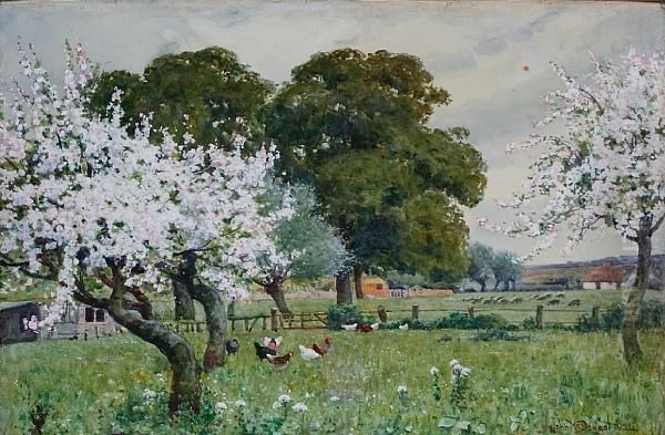 In A Gloucestershire Orchard Oil Painting by John Mcdougal