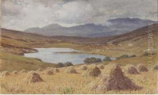 A Cloudy Day On Dartmoor; The Lake, Capel Curig; And The Riveravon Oil Painting by John Mcdougal