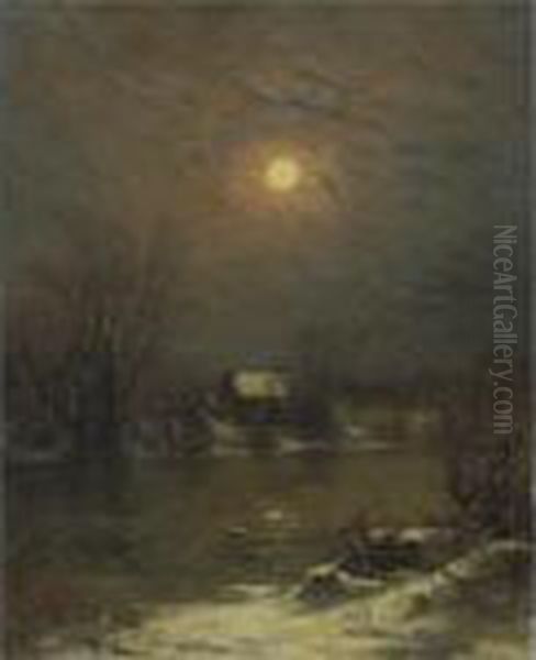 Under A Full Moon Oil Painting by Jervis McEntee