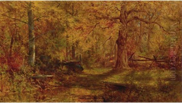 An Autumn Woodland Scene Oil Painting by Jervis McEntee