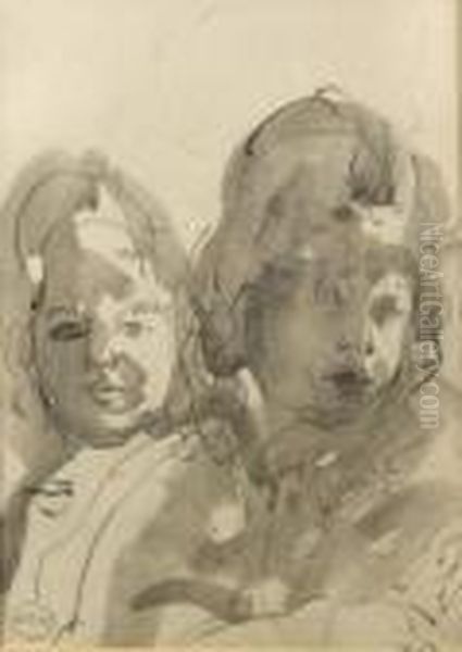 Shoulder Length Portrait Of His Two Children Oil Painting by Ambrose McEvoy