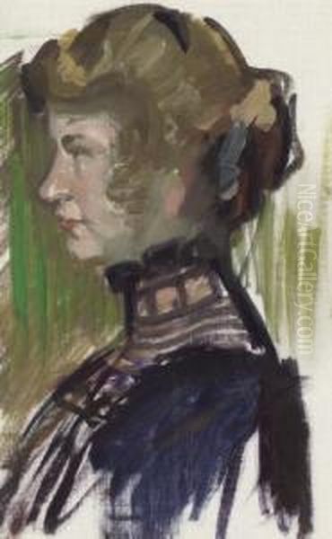 Portrait Of A Woman, Bust Length, In A Black Dress Oil Painting by Ambrose McEvoy