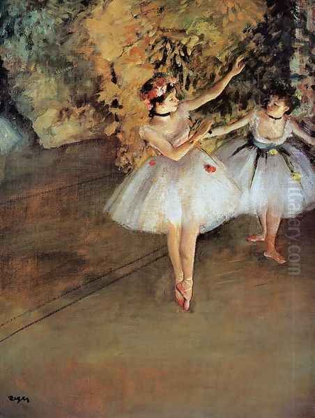 Two Dancers on a Stage, c.1874 Oil Painting by Edgar Degas