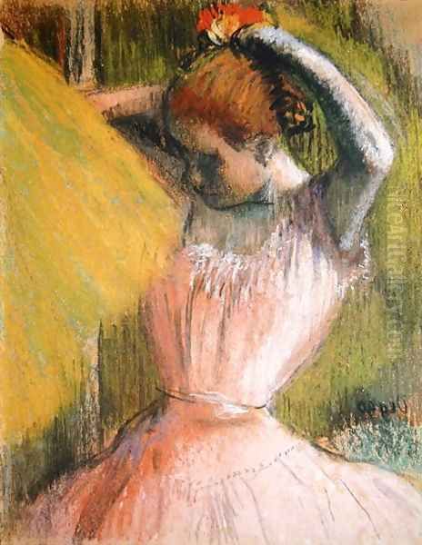 Dancer arranging her hair, c.1900-12 Oil Painting by Edgar Degas