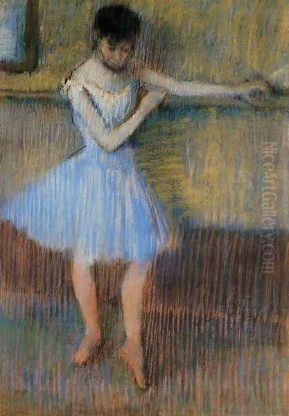 Dancer in Blue at the Barre Oil Painting by Edgar Degas