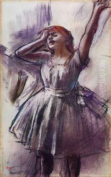 Dancer with Left Art Raised Oil Painting by Edgar Degas