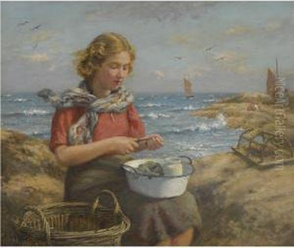 Shelling Oysters Oil Painting by John Mcghie