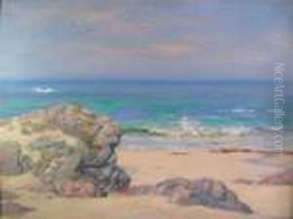 Waves Breaking On A Beach Oil Painting by John Mcghie