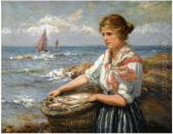 The Young Fishergirl; Breaking Waves Oil Painting by John Mcghie