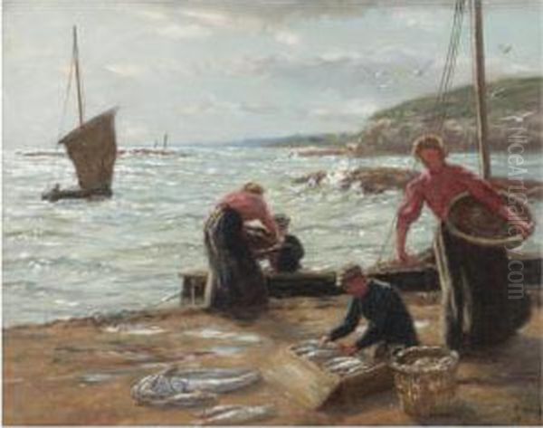 A Blustery Morning, Unloading The Catch Oil Painting by John Mcghie