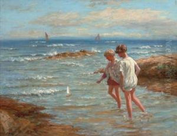 Playing In The Shallows Oil Painting by John Mcghie