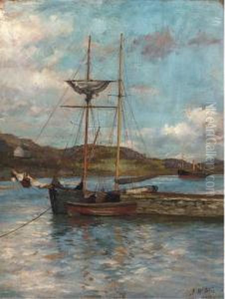 The Little Harbour; And Fishermen On A Harbour Wall Oil Painting by John Mcghie