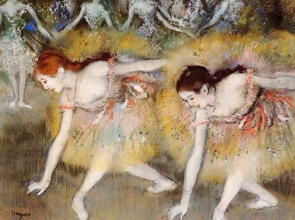 Dancers Bending Down Oil Painting by Edgar Degas