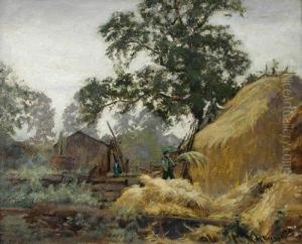 Buiildingthe Hay Rick Oil Painting by Robert McGregor