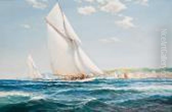 Yachts Racing Off A Coast Oil Painting by Robert McGregor