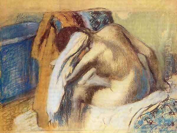 Woman Drying her Hair after the Bath Oil Painting by Edgar Degas