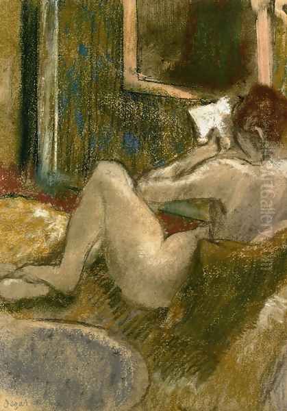 Nude from the Rear, Reading Oil Painting by Edgar Degas