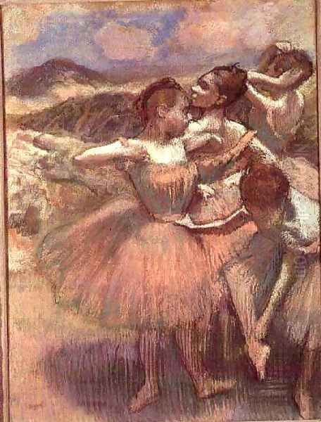 Four dancers on stage Oil Painting by Edgar Degas