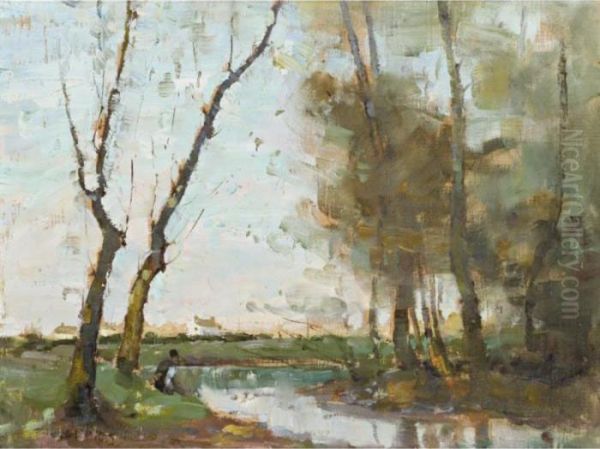 Figure Seated By A River Oil Painting by William Beckwith Mcinnes