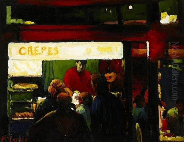 Study For 'evening In The City', A Kiosk Paris Oil Painting by Joseph Wrightson McIntyre