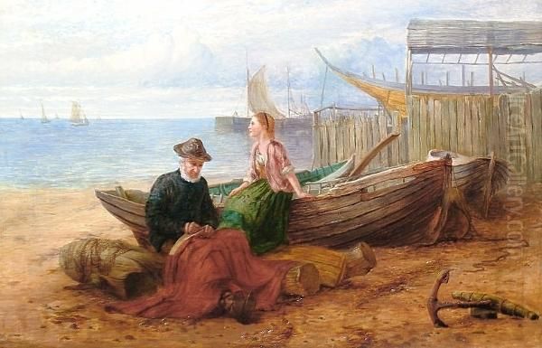 Mending The Nets Oil Painting by Joseph Wrightson McIntyre