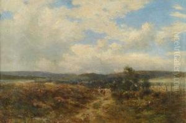 Moorland Landscape With Cattle And Drover On A Rocky Path Oil Painting by William Darling McKay