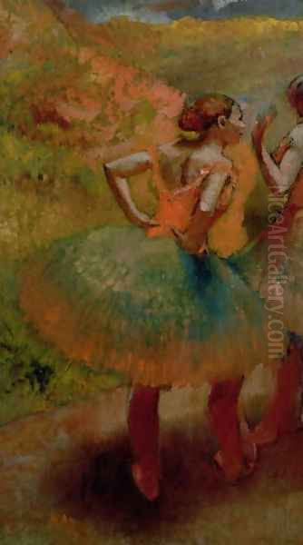 Dancers Wearing Green Skirts, c.1895 Oil Painting by Edgar Degas