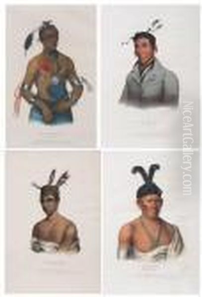 Wa-kawn-ha-ka A Winnebago 
Chief;ka-ta-wa-be-da A Chippeway Chief; Wakechai A Saukie 
Chief;hoo-wan-ne-ka A Winnebago Chief. Oil Painting by Mckenney Thomas & Hall James