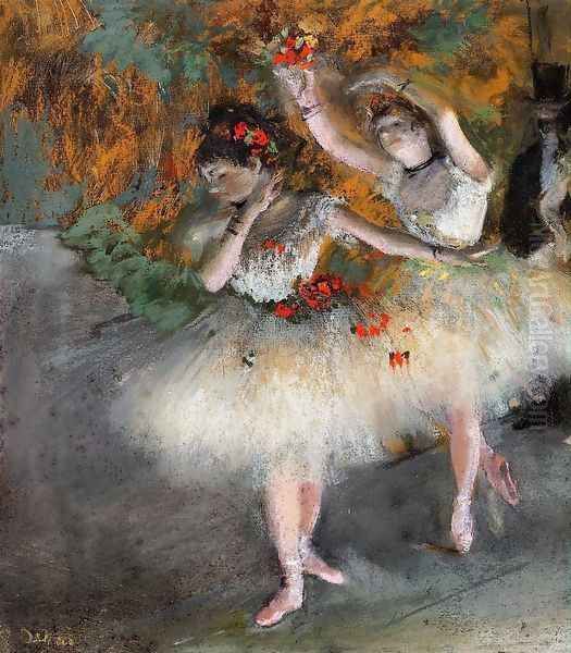 Two Dancers Entering the Stage Oil Painting by Edgar Degas