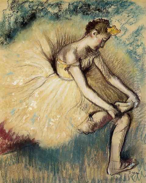 Dancer Putting on Her Slipper Oil Painting by Edgar Degas