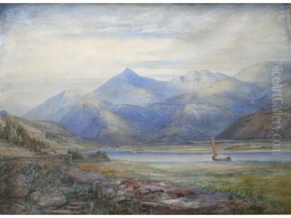 A Scene In The Lake District (?) With Figures In A Boat Oil Painting by David Hall McKewan