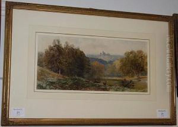 Deer On A Hillside, A Castle Beyond Oil Painting by David Hall McKewan