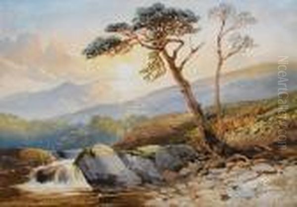 A Stream With Mountains In The Distance Oil Painting by David Hall McKewan