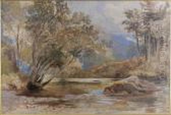 Summer River Landscape With Distant Mountains Oil Painting by David Hall McKewan