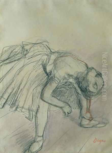 Dancer Fixing her Slipper, c.1865 Oil Painting by Edgar Degas