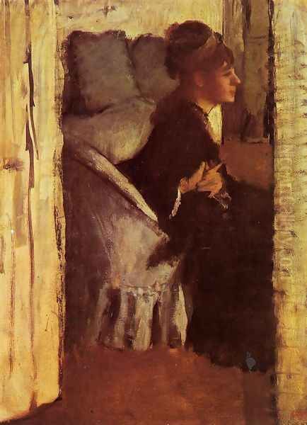 Woman putting on gloves Oil Painting by Edgar Degas