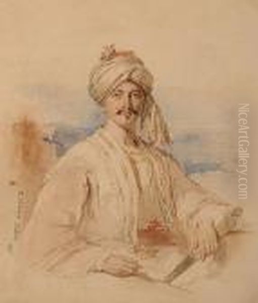 Portrait Of A Gentleman Bust Length, Wearing Turkish Dress. Oil Painting by Kenneth Macleay