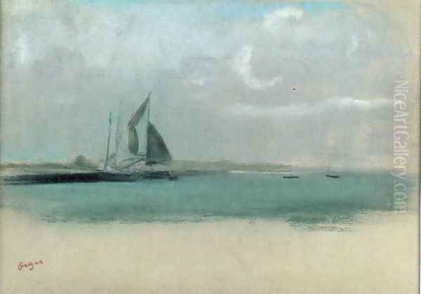 Fishing boats moored in the harbour, c.1869 Oil Painting by Edgar Degas