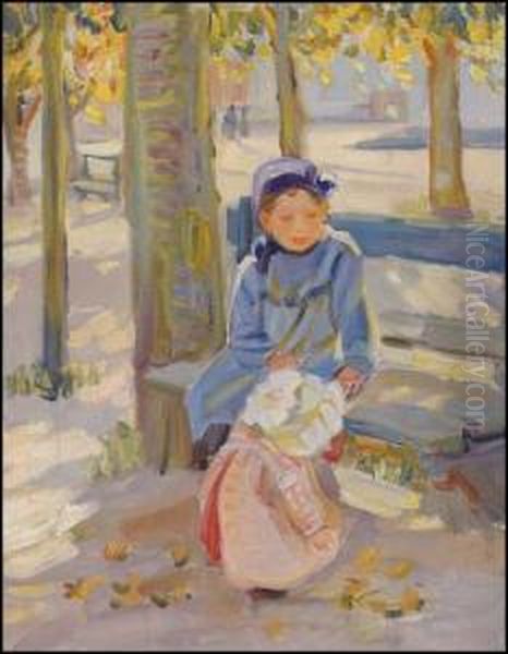 Minding Baby Oil Painting by Helen Galloway Mcnicoll