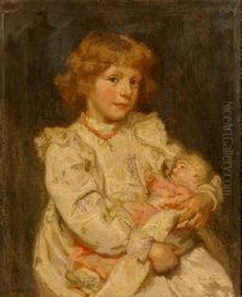 Half Length Portrait Of A Girl Holding A Dog Oil Painting by Rose Mead