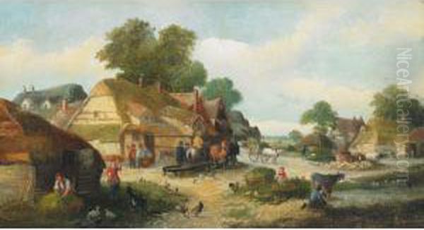 Farm Yard Scenes Oil Painting by James Edwin Meadows