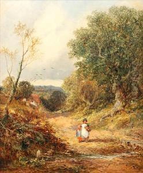 Two Children On A Country Lane, Andcompanion Oil Painting by James Edwin Meadows