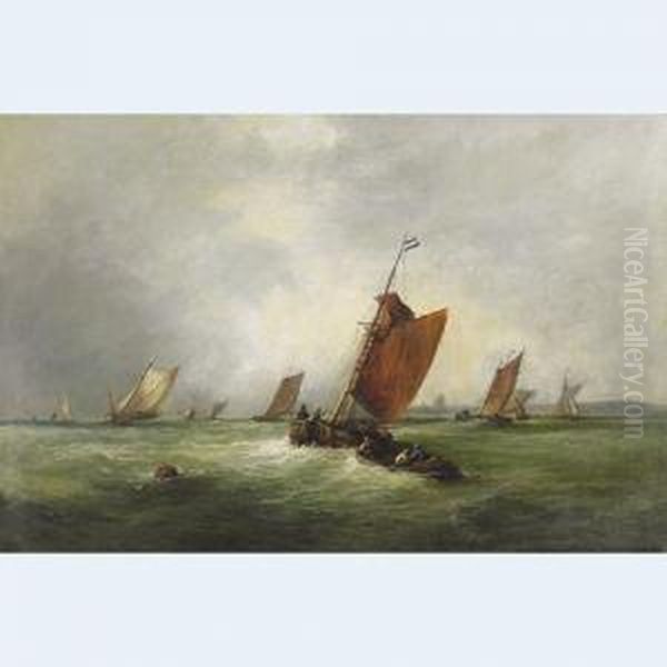 Shipping Off The Coast Oil Painting by James Edwin Meadows